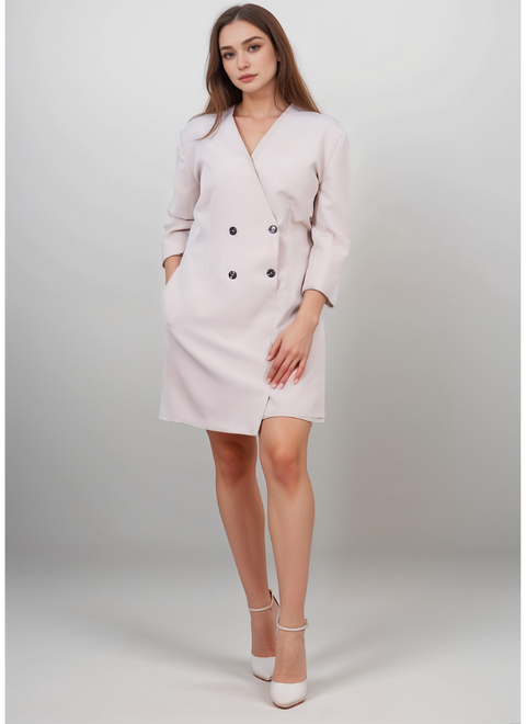 Beige Overlap Knee-Length Blazer Dress