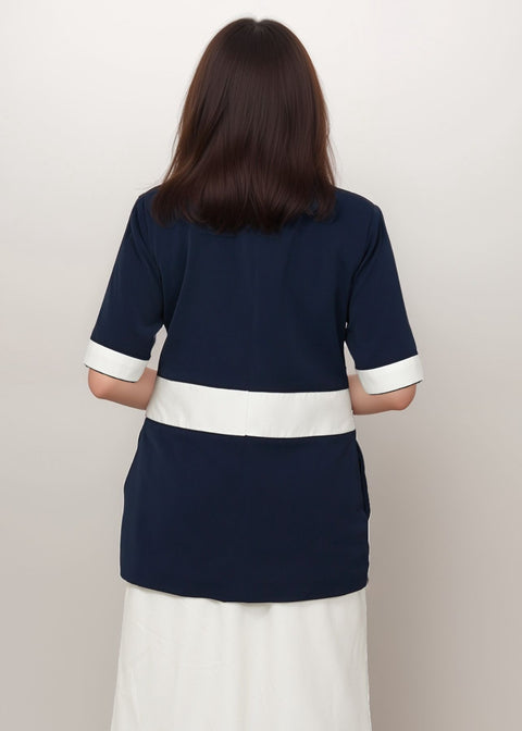 Navy & White Contrast Button-Front Jacket