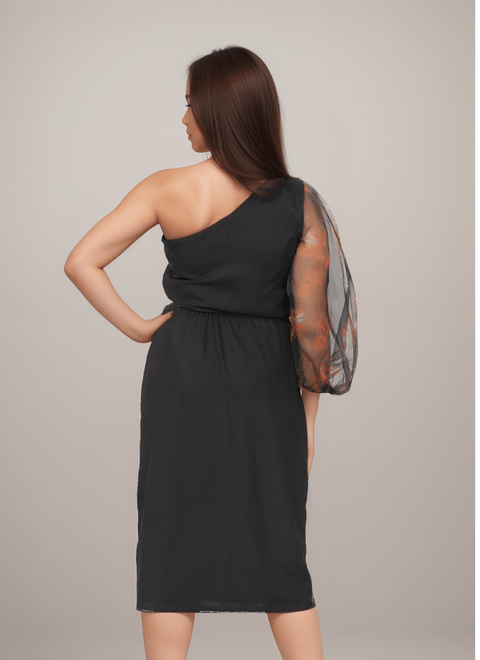 Black Straight Fit One-Shoulder Dress