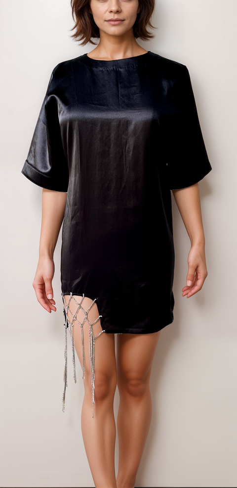 Black Rhinestone Drizzle Dress