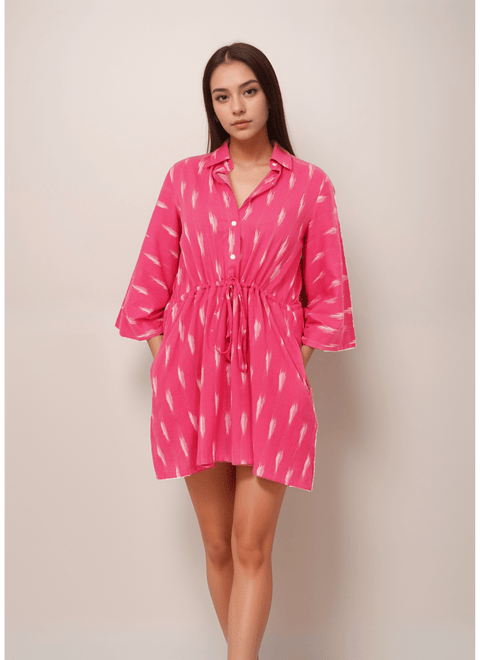 Pop Pink Ikat Cotton Dress