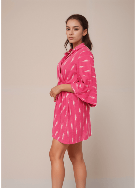 Pop Pink Ikat Cotton Dress